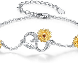 Mothers Day Gift for Mom, Wife, Sunflower Bracelet 925 Sterling Silver S... - $43.76