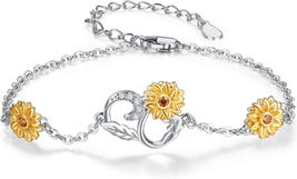 Mothers Day Gift for Mom, Wife, Sunflower Bracelet 925 Sterling Silver S... - £34.57 GBP