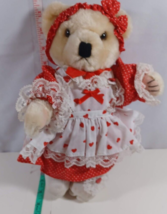 Teddy Bear Jointed Brown Plush Stuffed Animal 12 Inch dress red/white he... - $9.90