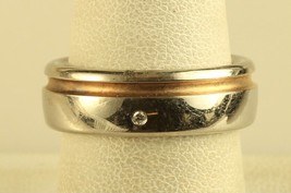 Vintage Sterling Silver 925 WSI Fb 0.015 ct Diamond Two Toned Wedding Band Ring - £87.04 GBP