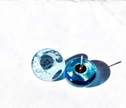 Sky Blue glass button pierced earrings with posts - £15.84 GBP