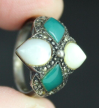 vintage STERLING SILVER ring gothic MOONSTONE green .925 size 5.5 Estate... - $34.58