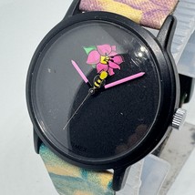 VTG Timex Quartz Watch Heavy Petal Unisex Black Resin Flower Analog New Battery - $23.74