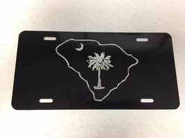 SC Palmetto outline Logo Car Tag Diamond Etched on Black Aluminum Licens... - £17.77 GBP