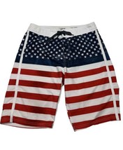 BKE Buckle Men Size 30 Measure American Flag Patriotic Board Shorts Inseam 11&quot; - £7.04 GBP