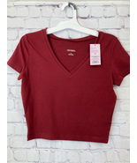 Wild Fable Womens Medium Crop Top Red Pullover Short Sleeve V Neck Stret... - £7.03 GBP