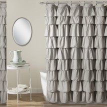 Ruffle Shower Curtain Floral Textured Light Gray 72x72 - $2,094.97 MXN