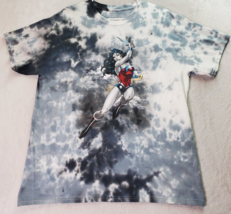 Wonder Woman Shirt Unisex Large White Gray Tie Dye Cotton Short Sleeve Crew Neck - £15.05 GBP