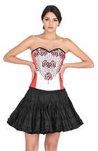 Goth Red White Satin Black Sequins Burlesque Corset Waist Training Overbust Top - £55.14 GBP
