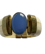 Blue Agate Bone Pin Hinged Bangle Bracelet Tribal Cuff Statement Chunky ... - £78.66 GBP