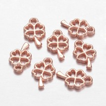 10 Shamrock Charms Miniature 4 Leaf Clover Rose Gold Jewelry Findings Good Luck - £2.57 GBP