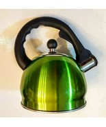 Stainless Steel Whistling Tea Kettle 8 cup Metallic Green Finish 9&quot; tall - $353.73 MXN