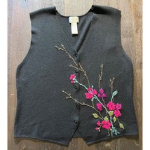 Koret Brand Knit Vest With Embroidered Floral Design Button Closure - £11.86 GBP