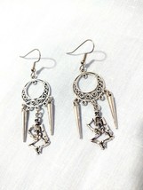 Skeleton With 2 Spike Dangles On Round Swirl Topper Pair Of Earrings 2&quot; - £9.63 GBP