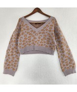 Crop Top Sweater Animal Print Cheetah Purple Gold Women&#39;s Medium - £12.45 GBP