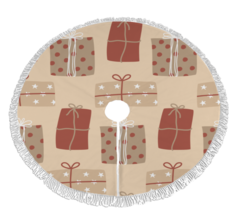 Christmas Tree Skirt White Tassel Border: Red and Brown Gifts  - $29.99