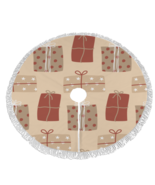 Christmas Tree Skirt White Tassel Border: Red and Brown Gifts  - £23.63 GBP