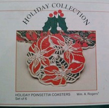 Vintage Wm A Rogers Oneida Holiday Enameled Metal Poinsettia Coasters 6 ... - £16.63 GBP