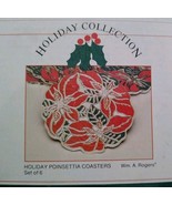 Vintage Wm A Rogers Oneida Holiday Enameled Metal Poinsettia Coasters 6 ... - $30.01 CAD