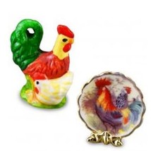 Rooster Plate Decor Set Reutter 1.493/5 DOLLHOUSE Miniature - £12.04 GBP