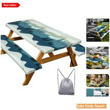 Waterproof Picnic Table &amp; Bench Covers Set - 72in Green Blue with Drawst... - $38.56