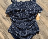 Kona Sol Swimsuit Women&#39;s One Piece Ruffle Blue Navy Polka Dot Size 14 - $14.50