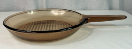 Corning Vision Ware Amber 10 Inch Skillet Fry Pan Waffle Glass Cookware France - £19.55 GBP