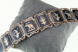 Vintage Thai Silver Siam Niello Enamel Panel Bracelet 6.50&quot; - £115.99 GBP