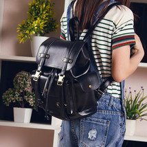 Vintage Leather Backpack Women Fashion Big Drawstring Backpack School Travel Bag - £53.18 GBP