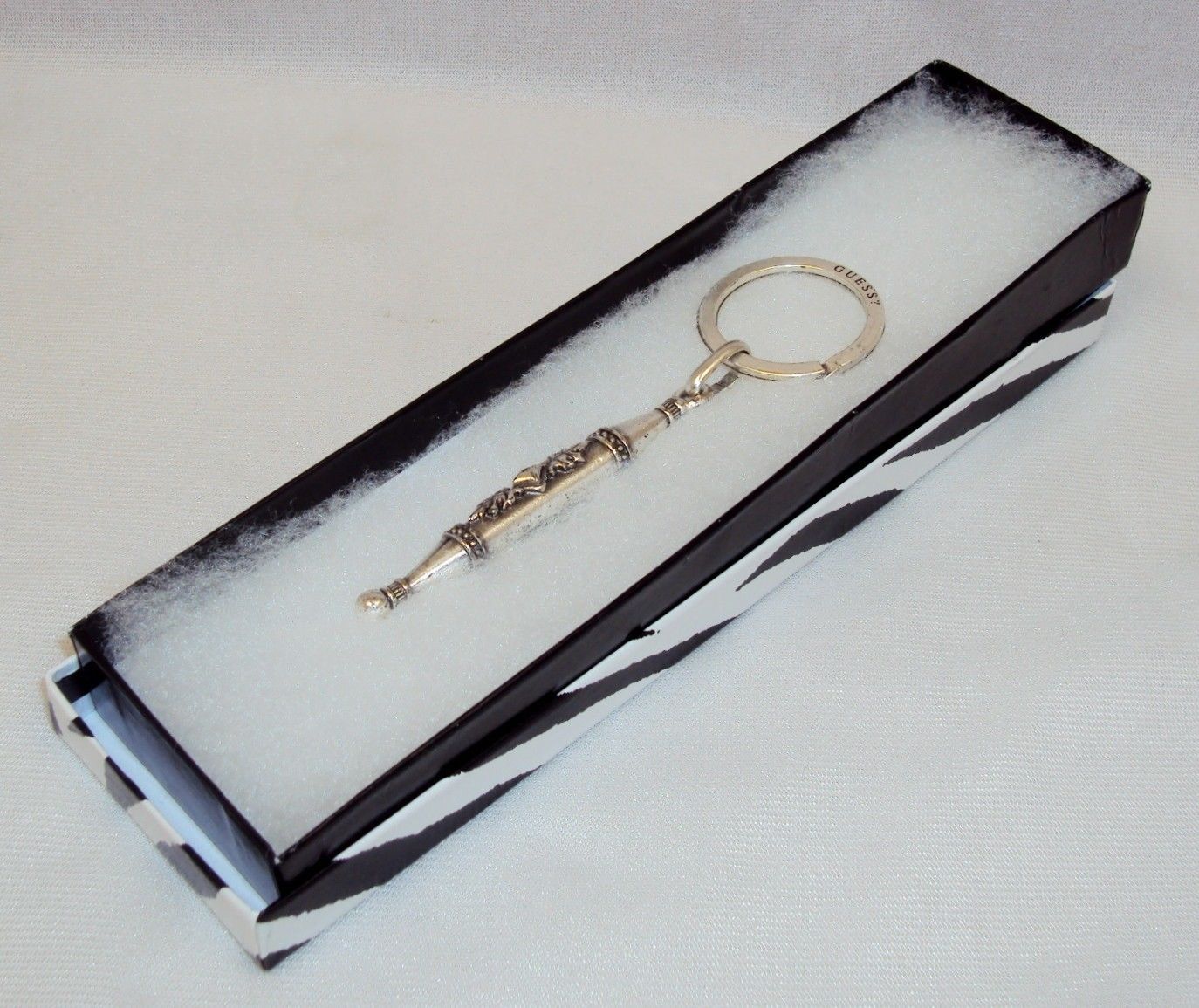 Primary image for Key Ring ~ GUESS? Branded, Cylinder Pendant w/Raised Relief Graphics  #5230240