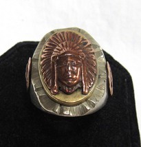 Vintage Sterling Silver Copper Brass Indian Chief Biker Ring Sz 9.5 Mexico 26.7g - $247.49