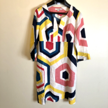 Boden WH783 Casual Linen Geometric Tunic Dress 3/4 Sleeve Women Size 6L - £30.95 GBP