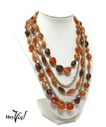 Vintage Germany Multi Strand Brown Orange Bead Gold Chain 18&quot; Necklace -... - £18.91 GBP