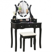 10 Dimmable Lights Vanity Table Set with Lighted Mirror and Cushioned Stool-Blac - £164.06 GBP