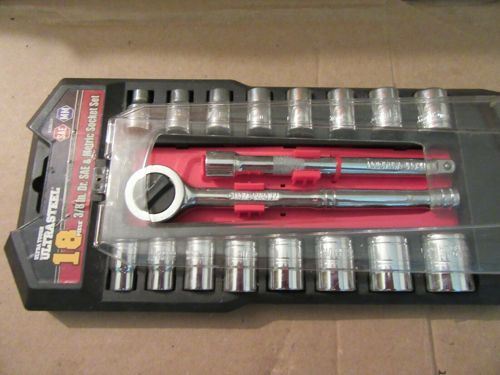 Ultra Tough 18-Piece, 3/8-Inch Drive SAE and Metric Socket Set - $11.88