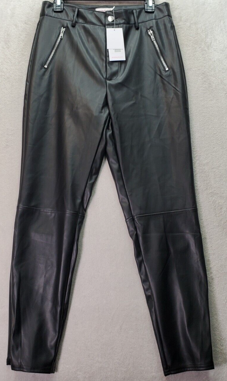 Primary image for ShoeDazzle Pants Womens Medium Black Faux Leather Pockets Straight Leg High Rise
