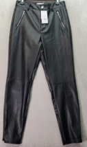 ShoeDazzle Pants Womens Medium Black Faux Leather Pockets Straight Leg High Rise - £22.06 GBP