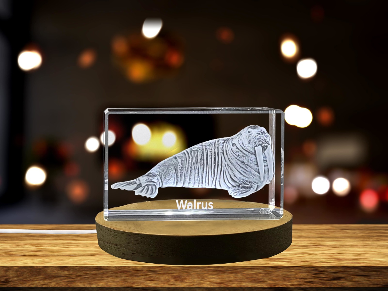 LED Base included | Ocean Guardian | Walrus Design | 3D Engraved Crystal