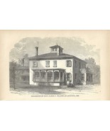 James Blaine&#39;s Home In Augusta Maine Victorian 1884 Wood Engraving DWA1 - $25.95