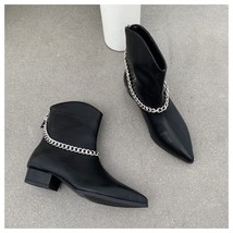 Fashion  Chain Ankle Boots Women Flat Heels Pointed Toe Female Short Boots Elega - £46.74 GBP