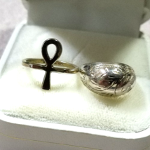 Vintage Sterling Silver Ankh &amp; Sterling Silver Dome Rings ~ Lot of 2 ~ S... - £15.04 GBP
