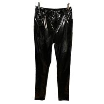 Boohoo Womens Tapered Pants Black Metallic Shiny High Rise Stretch Side ... - £12.11 GBP