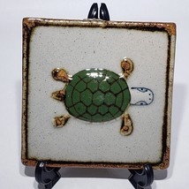Hand Made Hand Painted Art Studio 4.25&quot; Sq Turtle Tile Dimensional Hangs SIgned - £15.11 GBP