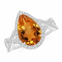 ANGARA Pear Citrine Twisted Split Shank Cocktail Ring for Women in 14K Gold - £1,866.48 GBP