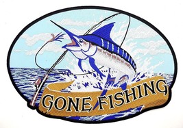 Gone Fishing  - Blue Marlin Iron On / Sew On Embroidered Patch 3 1/2&quot;x 2 1/2&quot; - £5.09 GBP