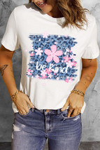 White Be Kind Cherry Blossoms Leopard Graphic T Shirt - £14.42 GBP