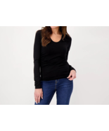 Encore by Idina Menzel Side Rouched U-Neck Tee with Long Sleeve JET BLAC... - $26.95