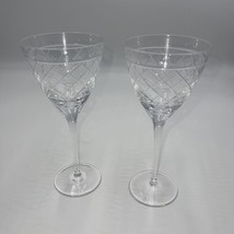 Ralph Lauren SILK RIBBON Pattern Water or Wine Goblet Stem Glasses Crystal - $49.45