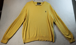Polo By Ralph Lauren Sweater Mens Large Yellow Knit Cotton Long Sleeve V... - $20.29