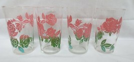 4 Vtg Federal Glass Drinking Glasses Tumblers  Pink Roses to green - £31.93 GBP